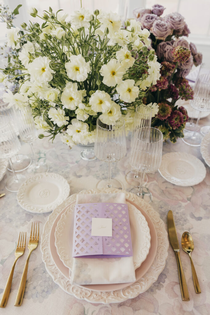 Elegant wedding reception table design at Sherwood Country Club