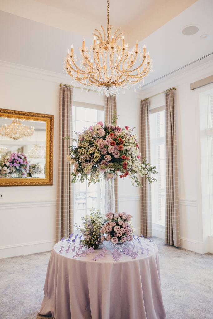 Elegant wedding reception table design at Sherwood Country Club