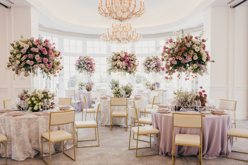 Elegant wedding reception table design at Sherwood Country Club