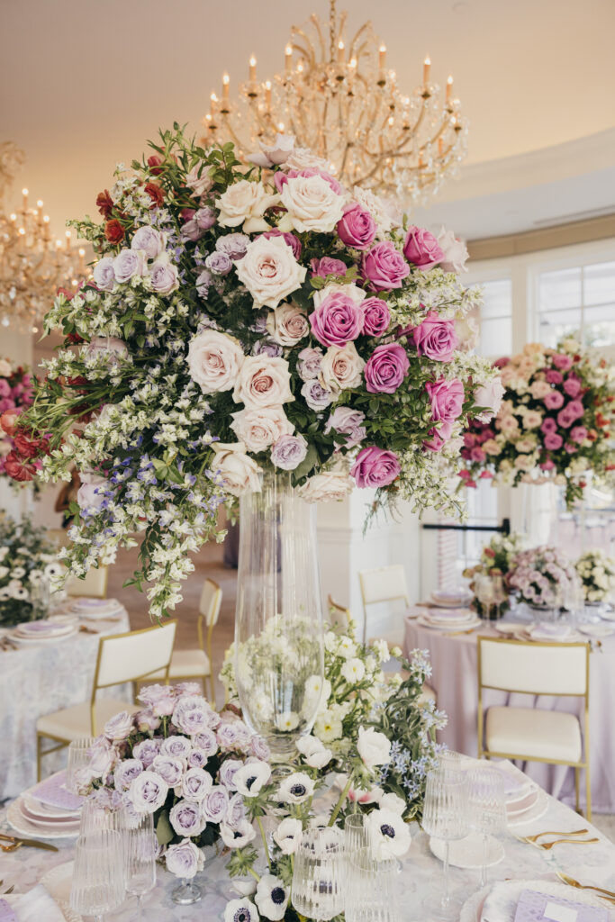 Elegant wedding reception table design at Sherwood Country Club